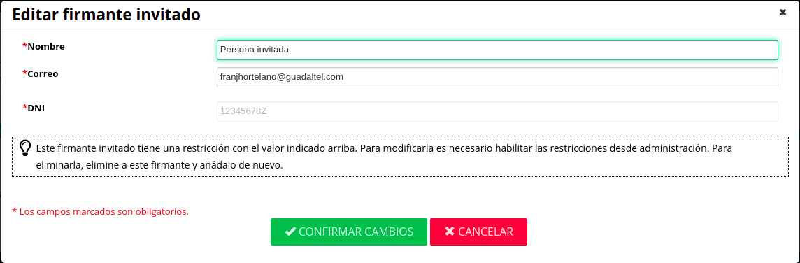 Edición de firmante invitado con restricción teniendo las restricciones deshabilitadas Edición de firmante invitado con restricción teniendo las restricciones deshabilitadas
