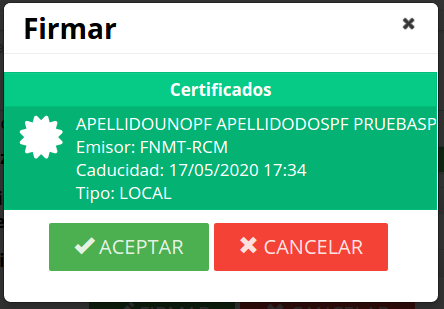 Selección de certificado de usuario